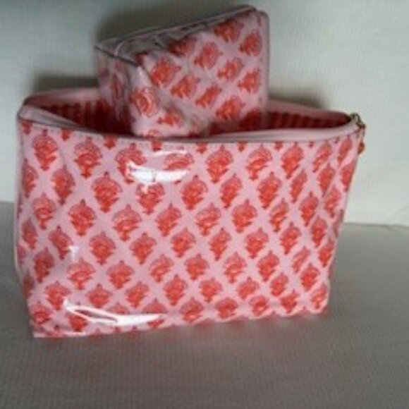 Mark and Graham Clean Coated Travel Pouch, Set of 2- Pink-Orange Block Print - Picture 8 of 10